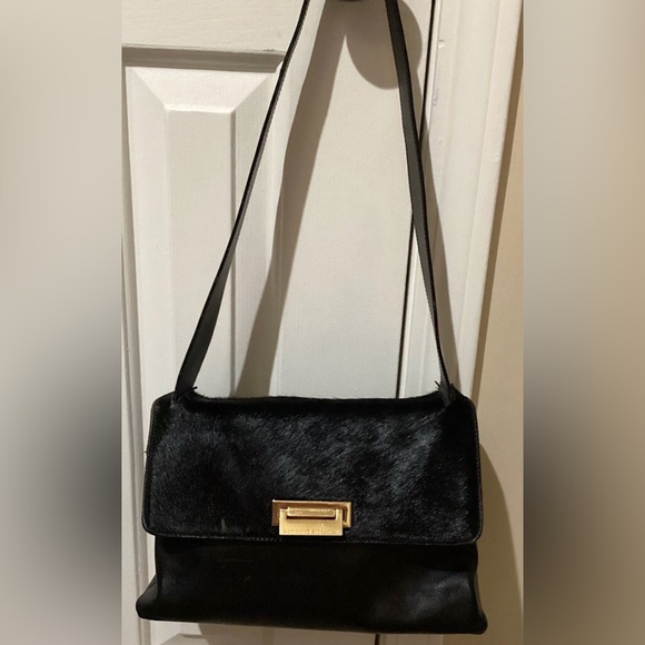 Adrienne Vittadini Handbags - EUC🔥ADRIENNE VITTADINI GORGEOUS VINTAGE FAUX FUR&100%REAL LEATHER BLACK&GOLD!!!